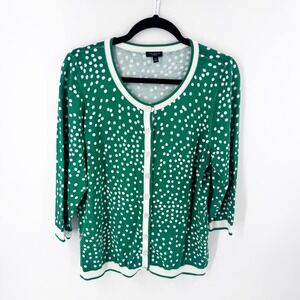 Talbots Plus Petite Green White Polka Dot‎ Cardigan Sweater 1X